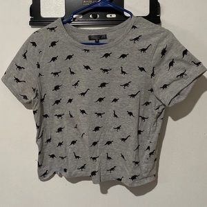 Cute Grey Dinosaur Crop Tee